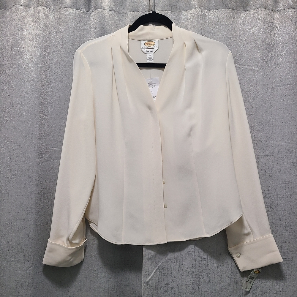 Vtg Talbots Pure Silk Off White Women's Blouse 10P NWT